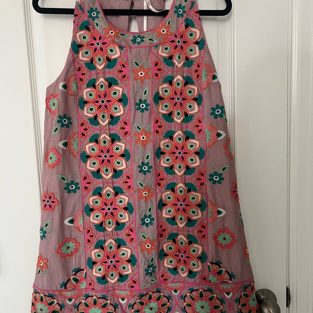 Floral Embroidered Backless Dress - Multicolor